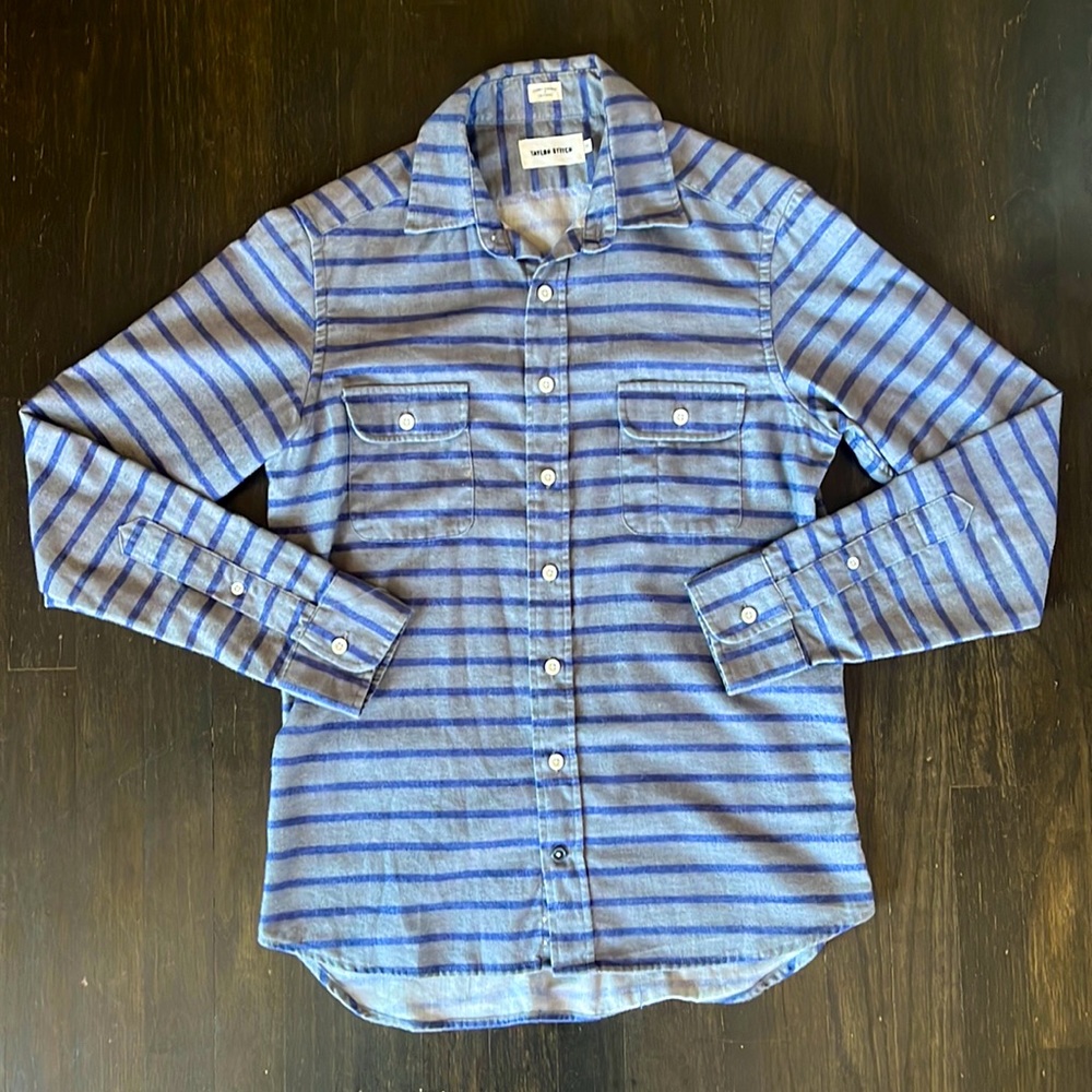 Taylor Stitch Light Blue/Blue Strip Button Down Shirt Size 36 Small - Picture 1 of 6